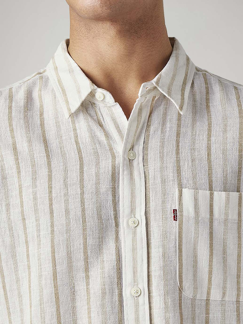 Men's Striped Slim Fit Linen Shirt - Detail View