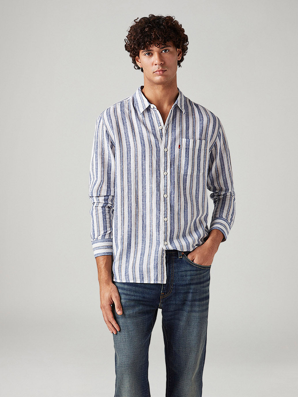 Men's Striped Slim Fit Linen Shirt
