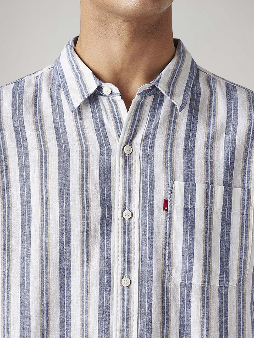 Men's Striped Slim Fit Linen Shirt - Detail View