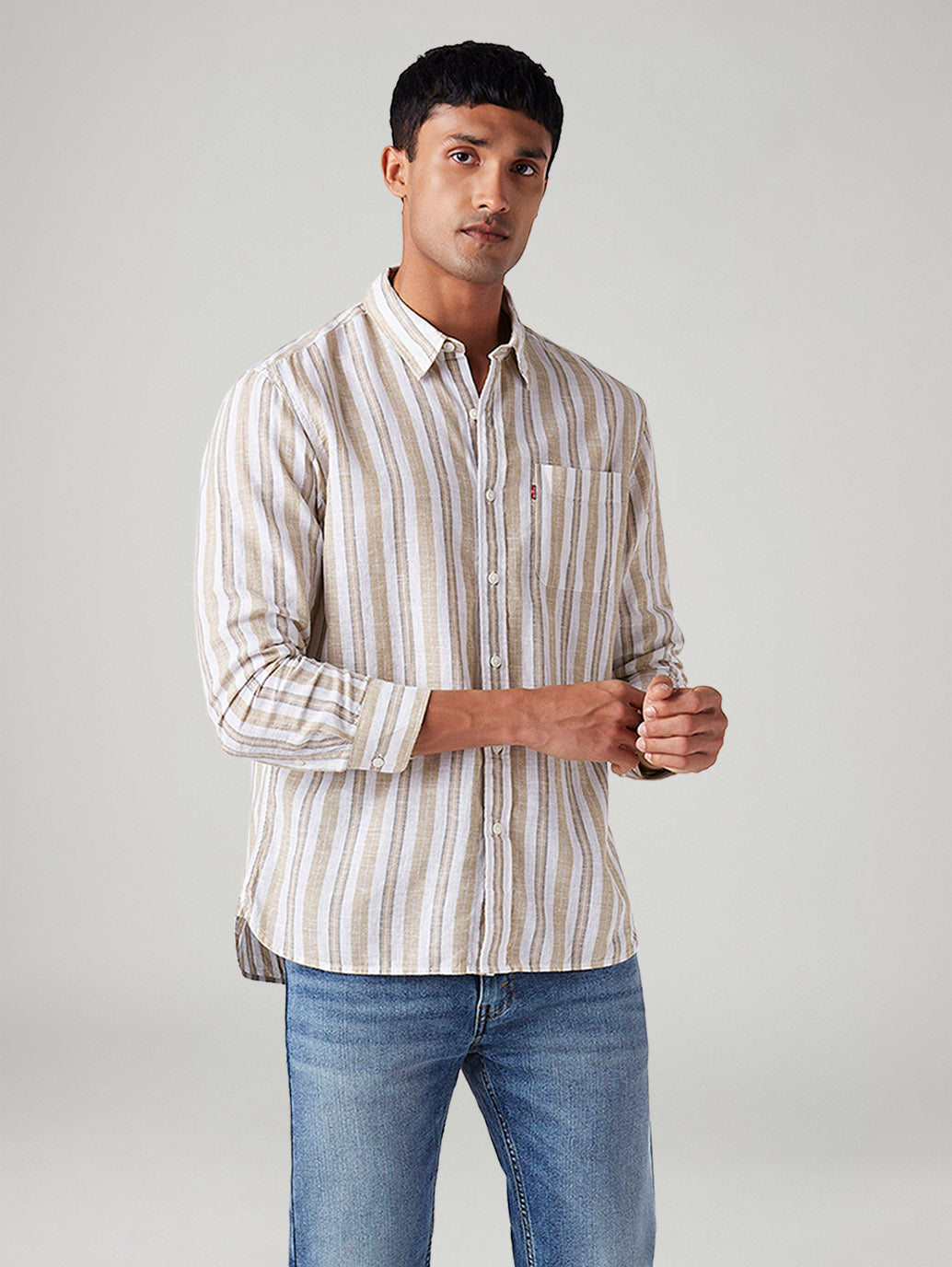 Men's Striped Slim Fit Linen Shirt
