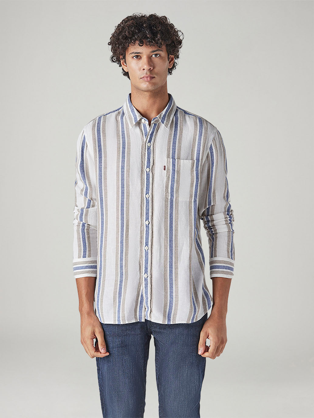 Men's Striped Slim Fit Dobby Shirt - Front View