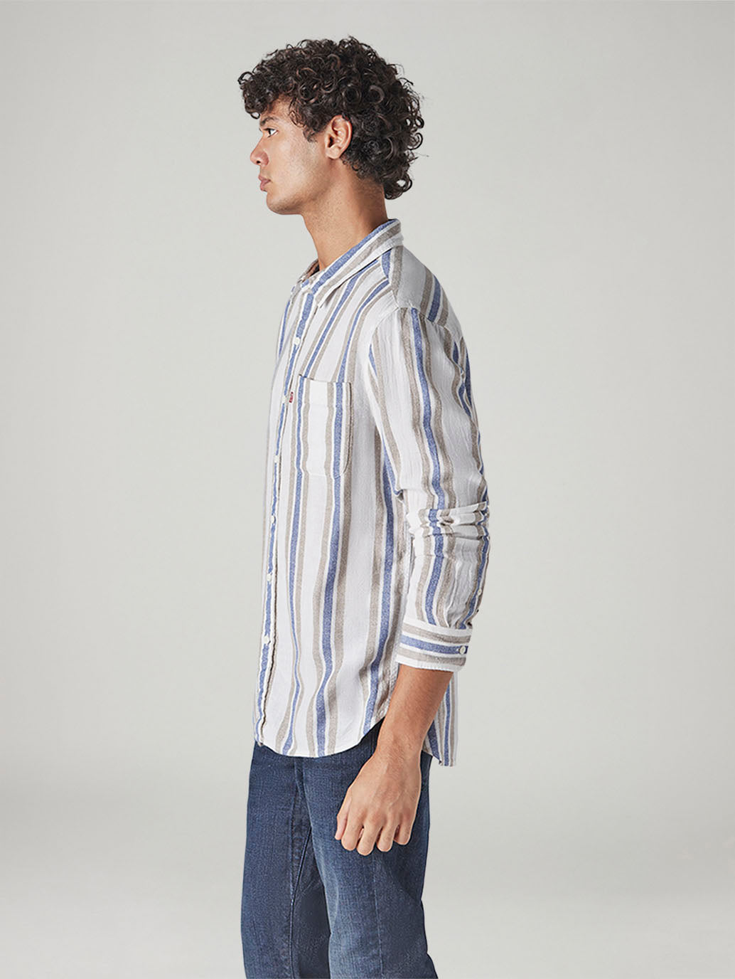 Men's Striped Slim Fit Dobby Shirt - Side View