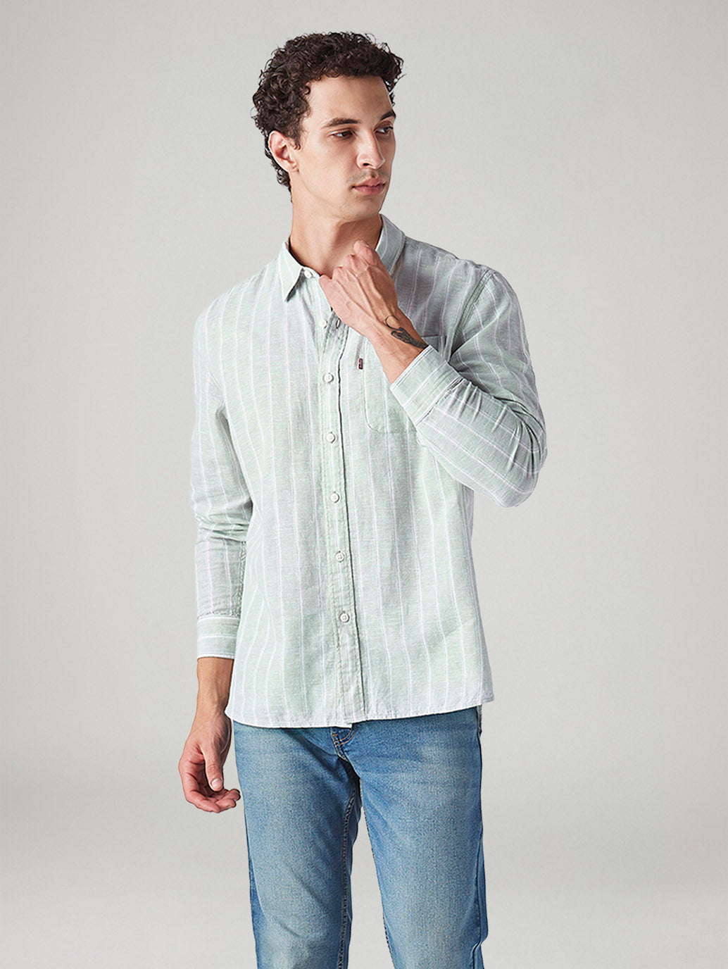 Men's Striped Slim Fit Linen Shirt