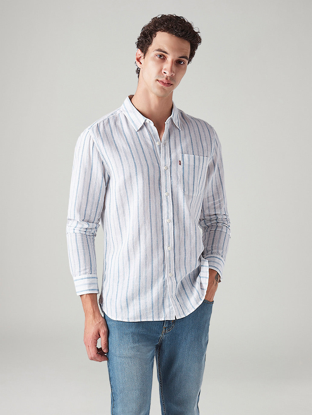 Men's Striped Slim Fit Linen Shirt