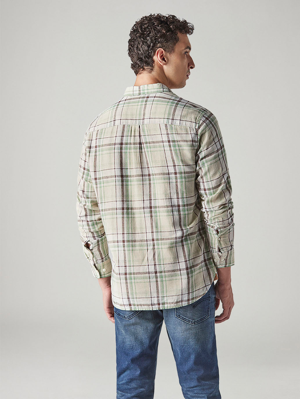 Men's Checkered Slim Fit Linen Shirt - 20 View