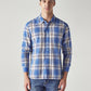 Men's Checkered Slim Fit Linen Shirt - Front View