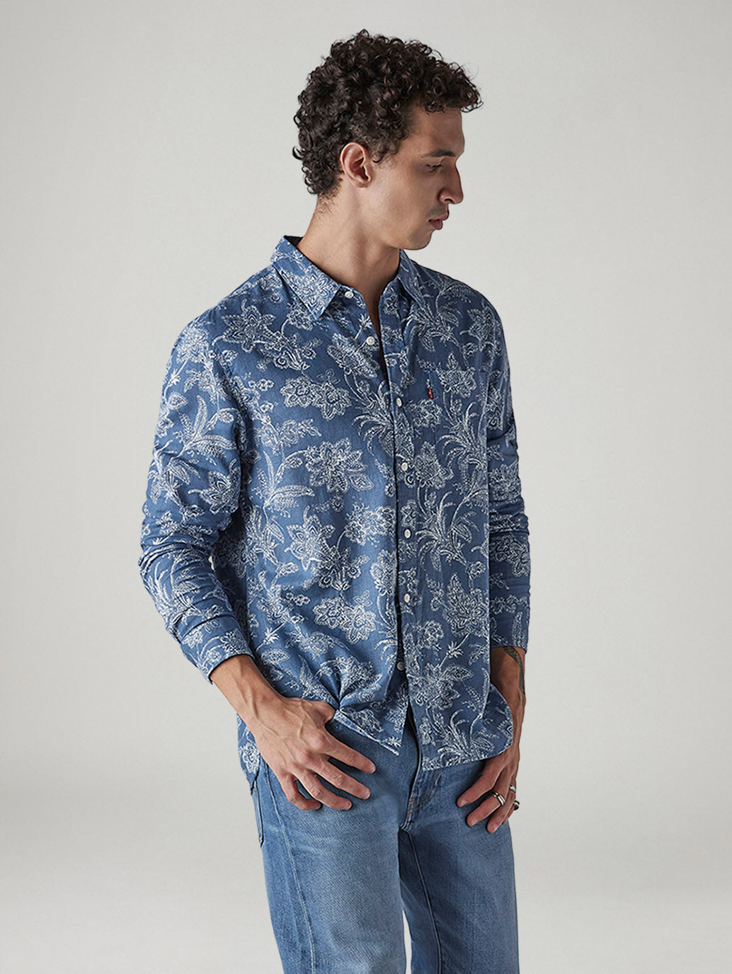 Men's Floral Slim Fit Linen Shirt