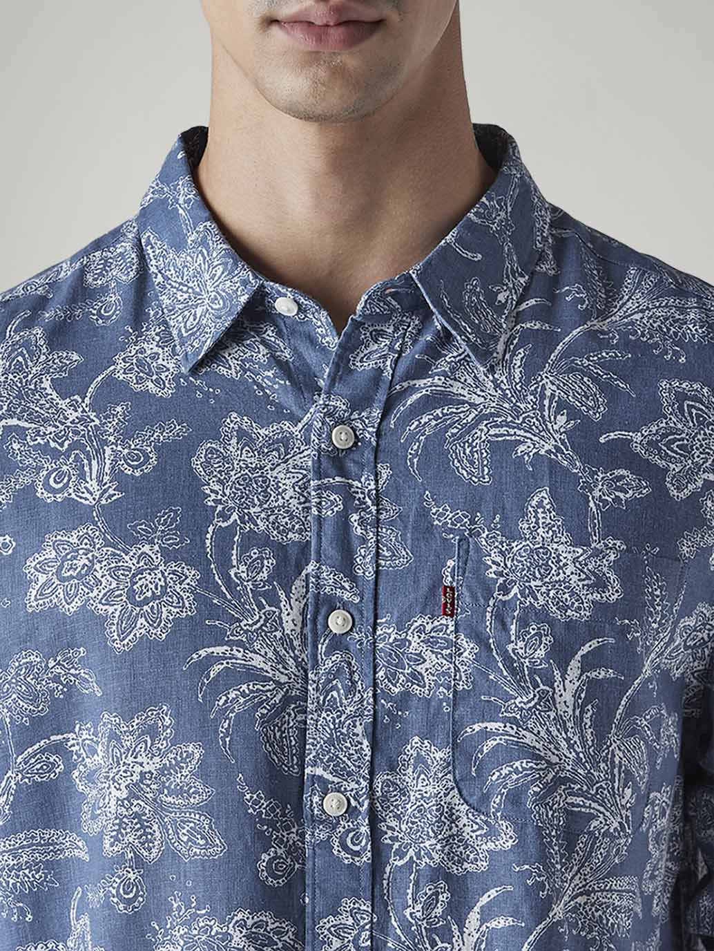 Men's Floral Slim Fit Linen Shirt - Detail View