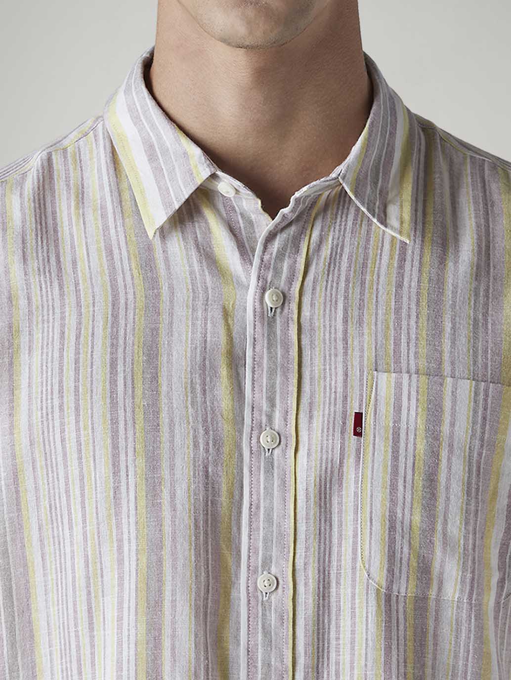 Men's Striped Slim Fit Linen Shirt - 20 View