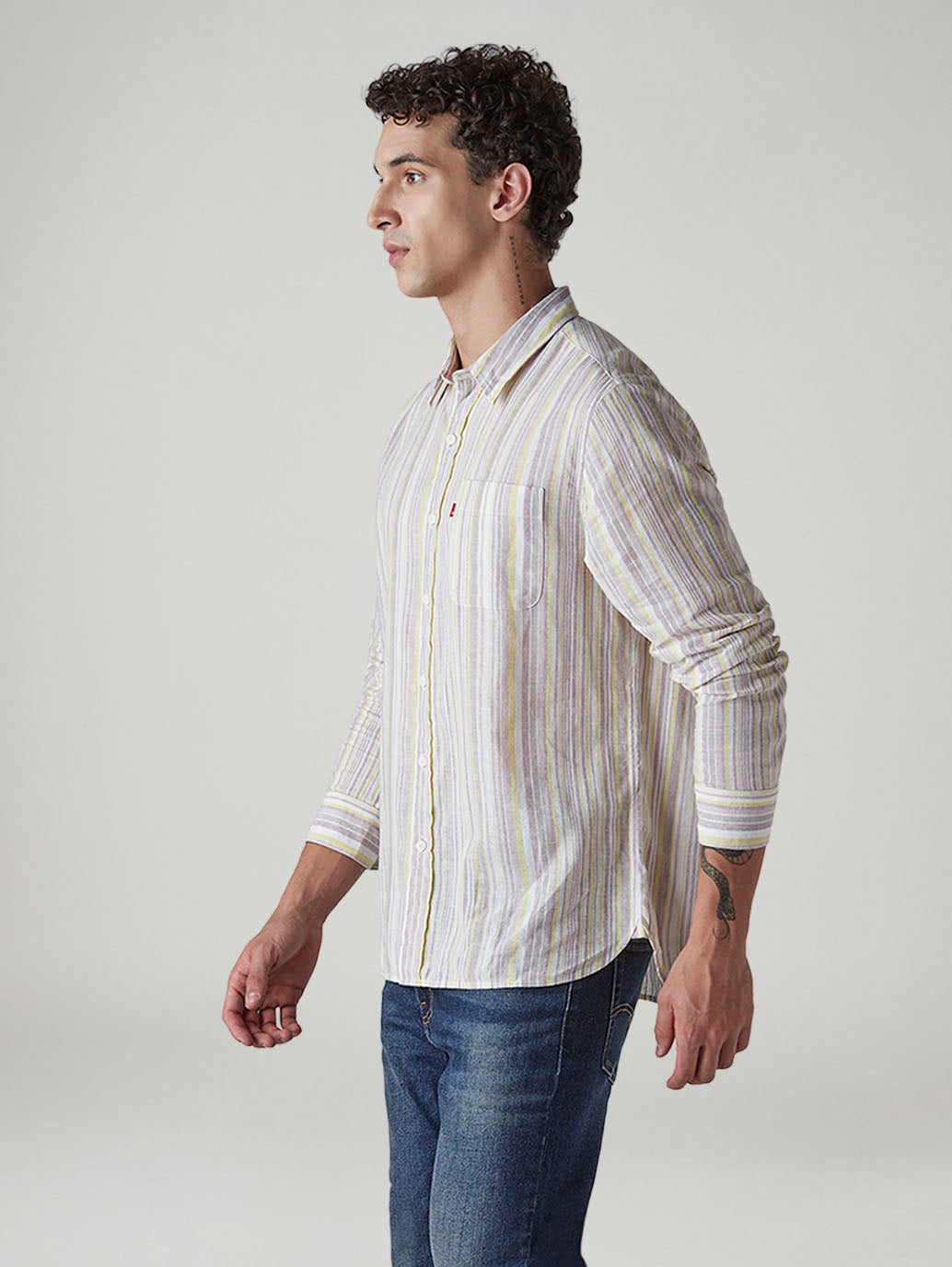 Men's Striped Slim Fit Linen Shirt - 20 View