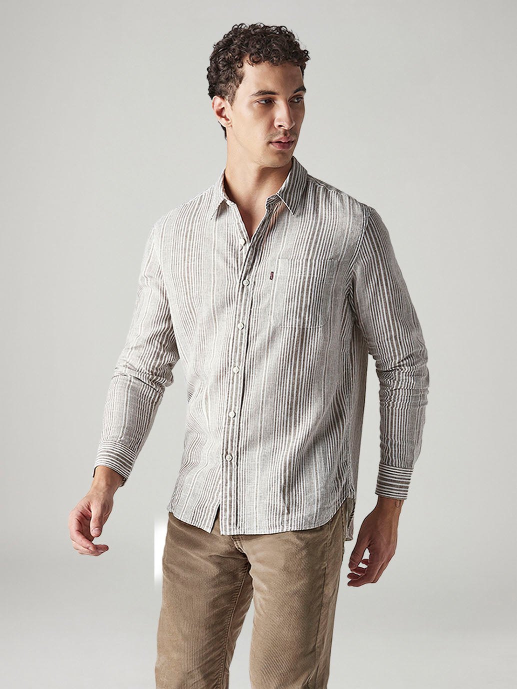Men's Striped Slim Fit Linen Shirt