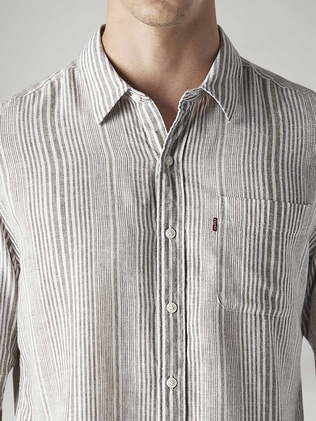 Men's Striped Slim Fit Linen Shirt - 20 View