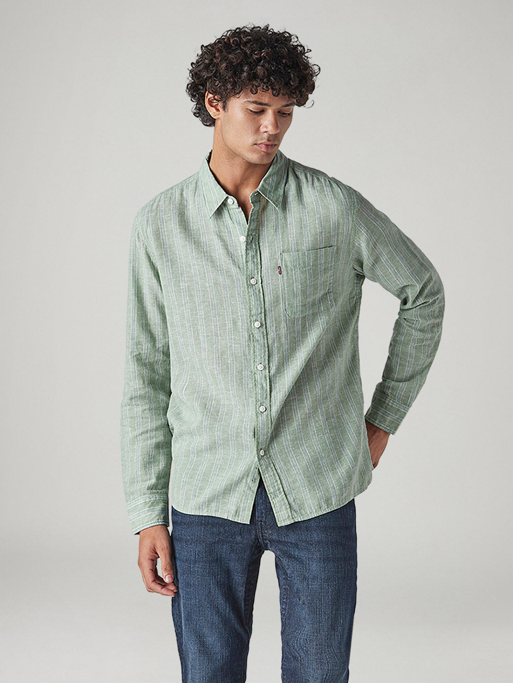 Men's Striped Slim Fit Linen Shirt