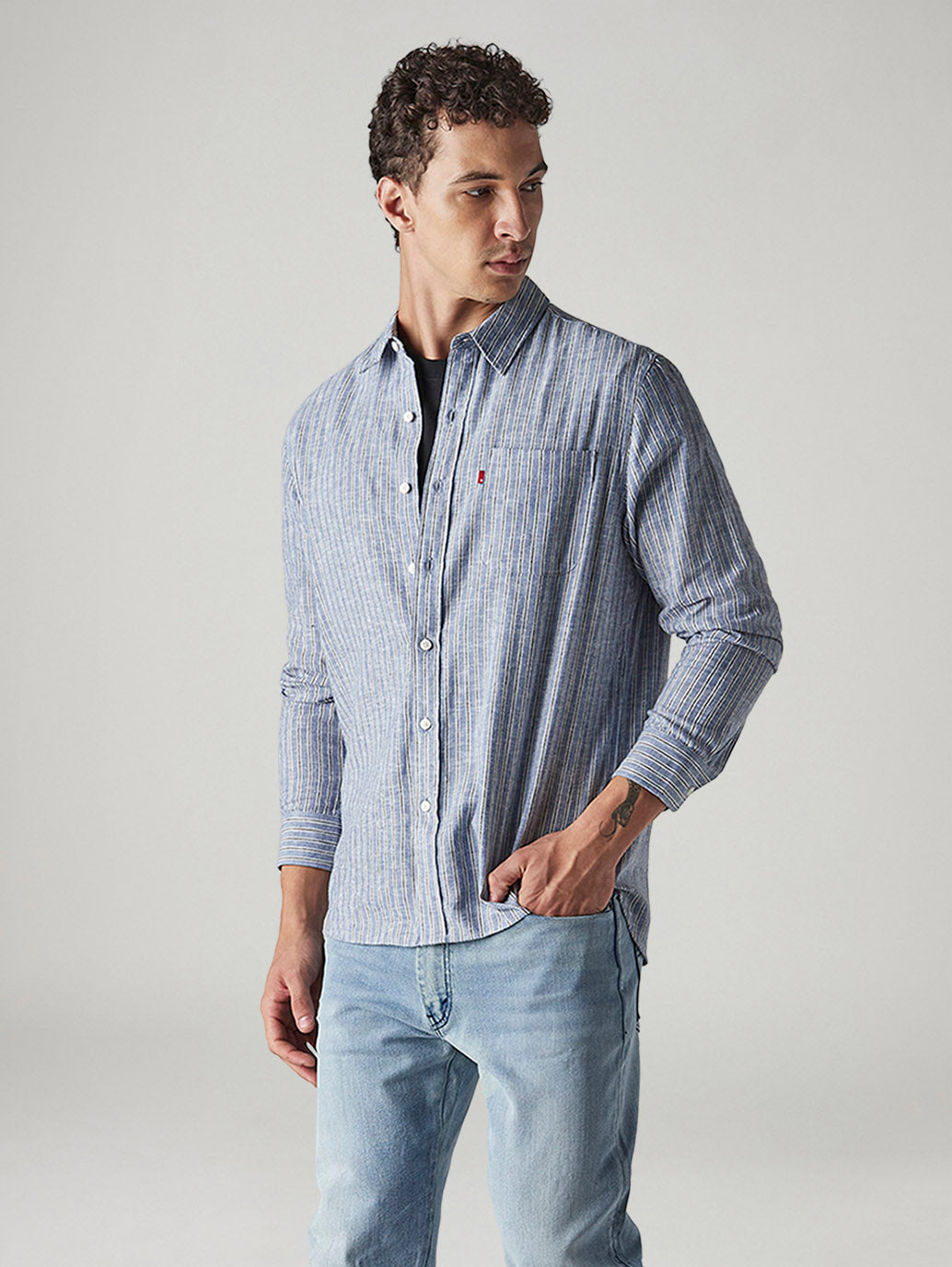 Men's Striped Slim Fit Linen Shirt