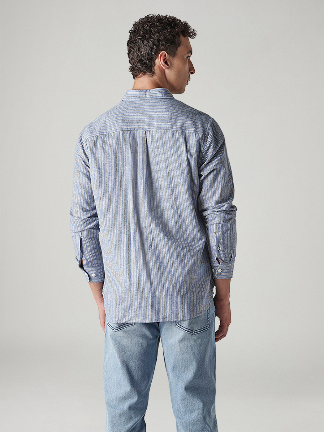 Men's Striped Slim Fit Linen Shirt - Back View