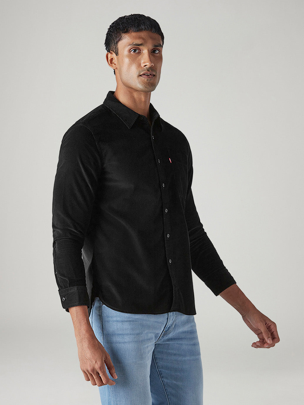 Men's Solid Slim Fit Corduroy Shirt - Side View