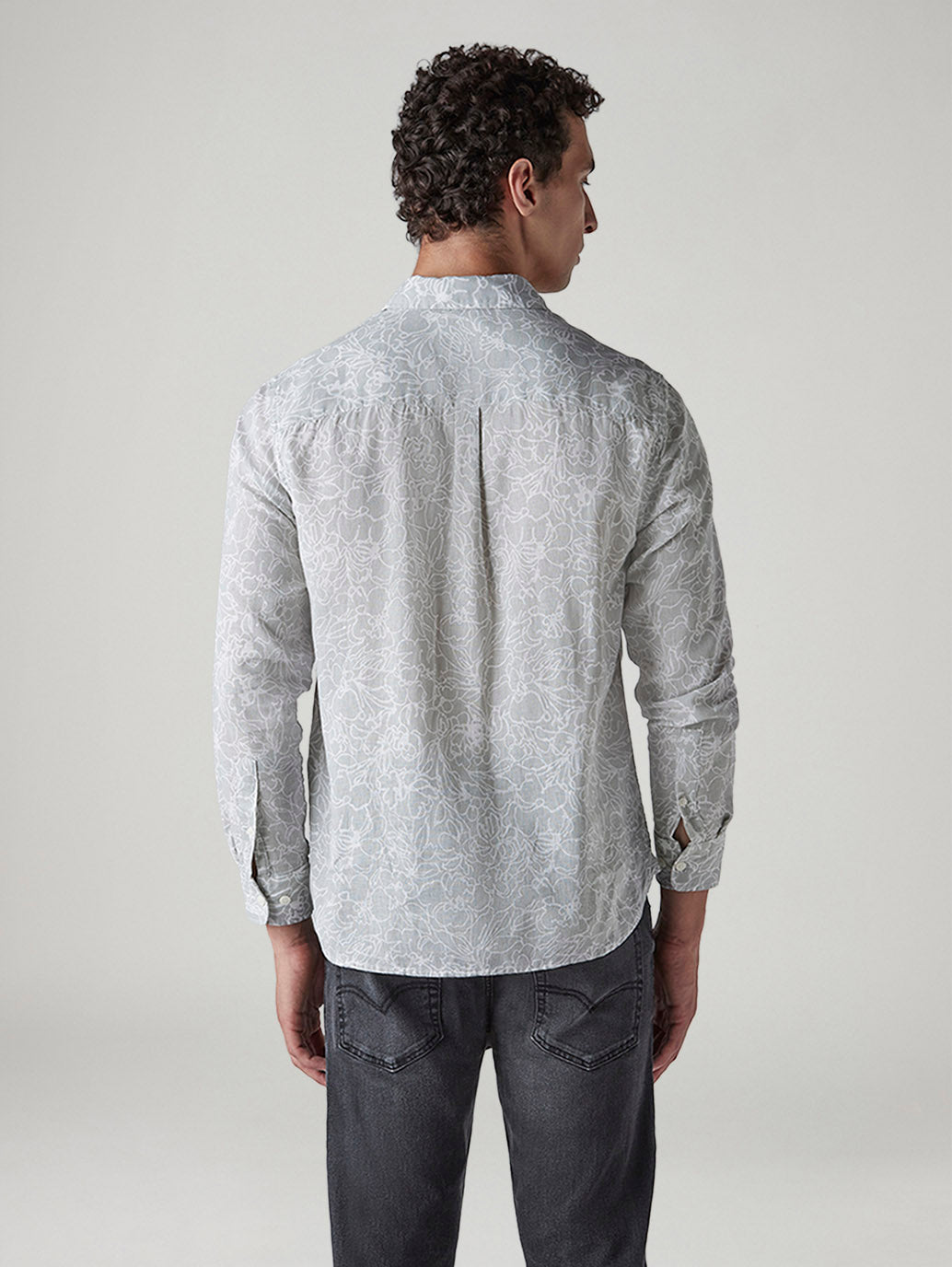 Men's Floral Slim Fit Linen Shirt - Back View