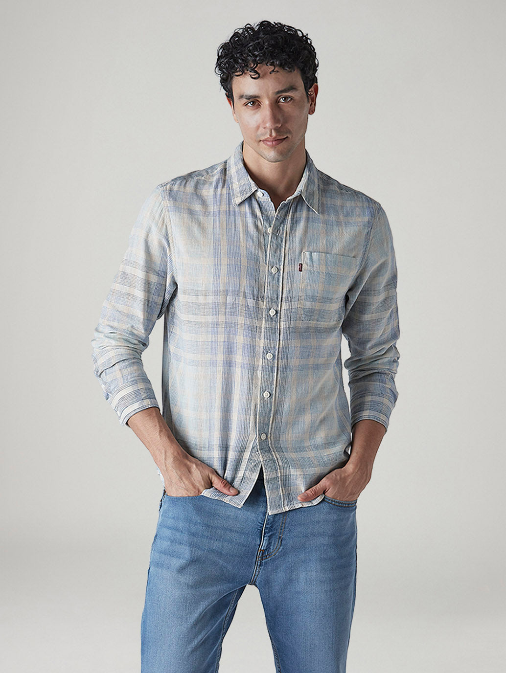 Men's Checkered Slim Fit Linen Shirt