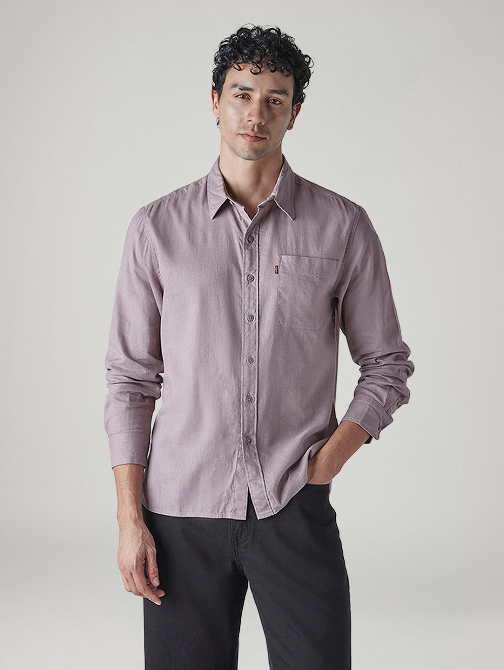 Men's Solid Slim Fit Linen Shirt - Front View