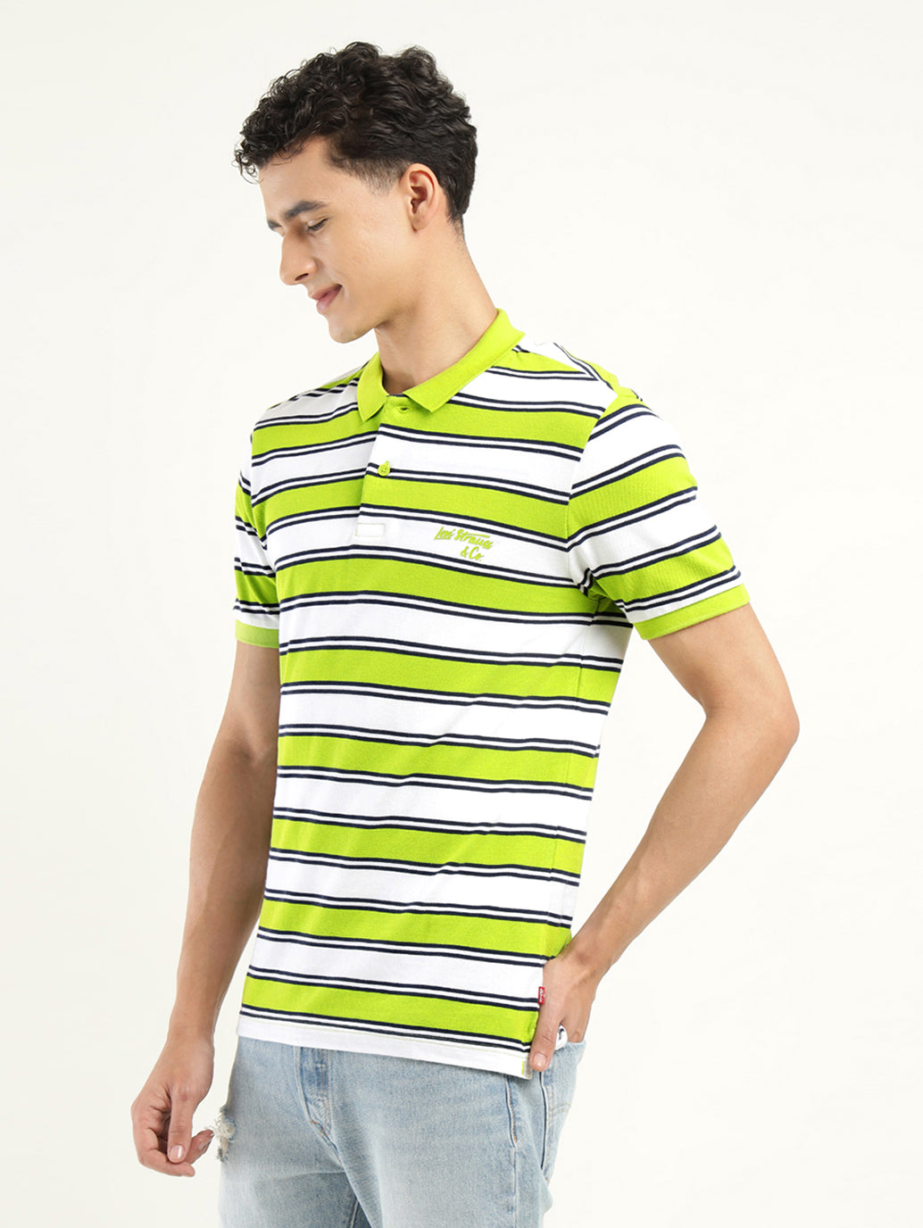 Men's Striped Polo T-shirt - Side View