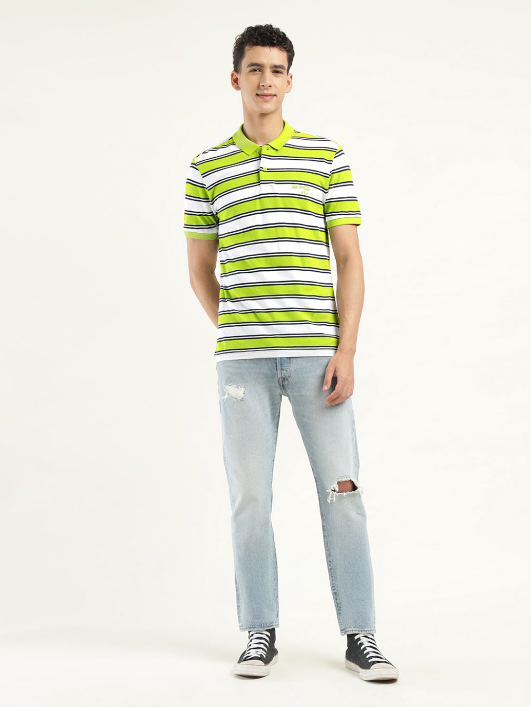 Men's Striped Polo T-shirt - ModelFront View