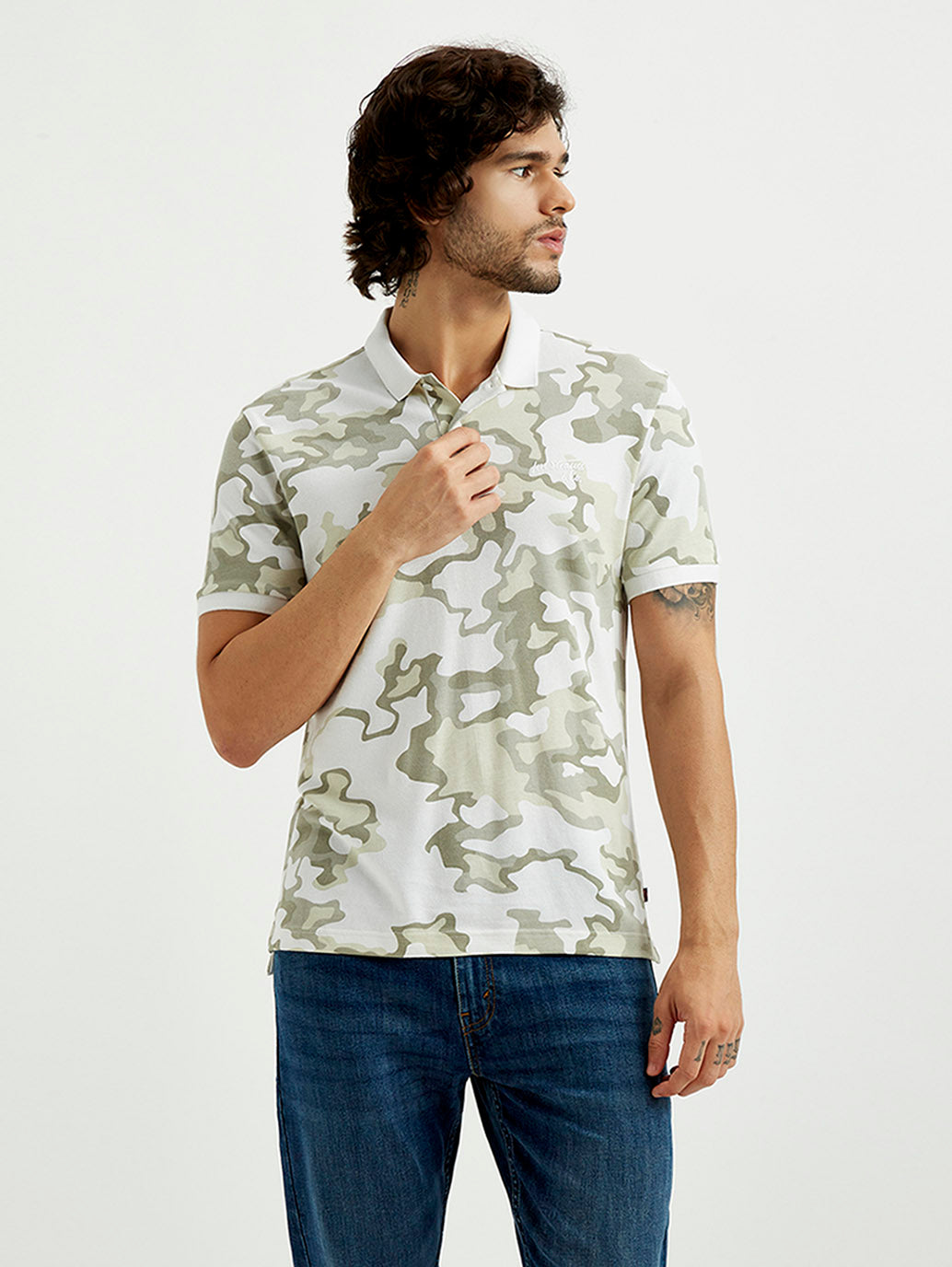 Men's Pure Cotton Slim Fit Polo T-shirt - Front View