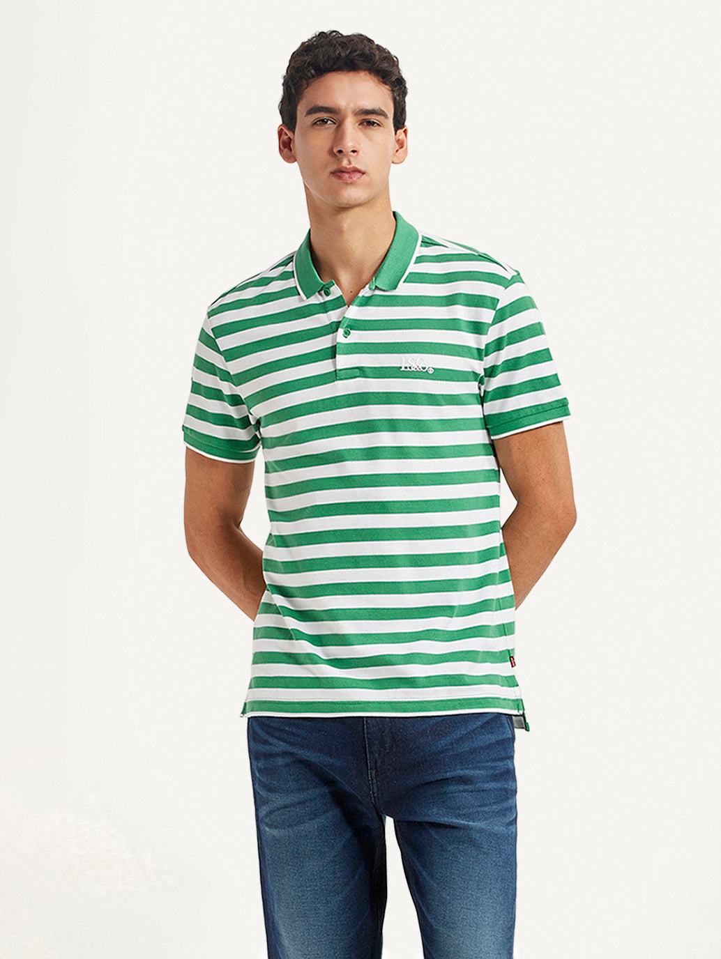 Men's Striped Green Slim Fit Polo T-shirt