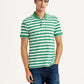 Men's Striped Green Slim Fit Polo T-shirt - Front View