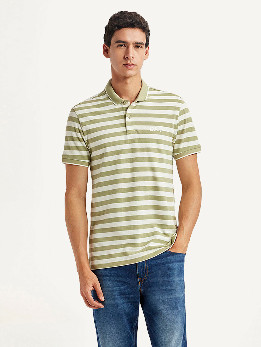Men's Striped Olive Slim Fit Polo T-shirt
