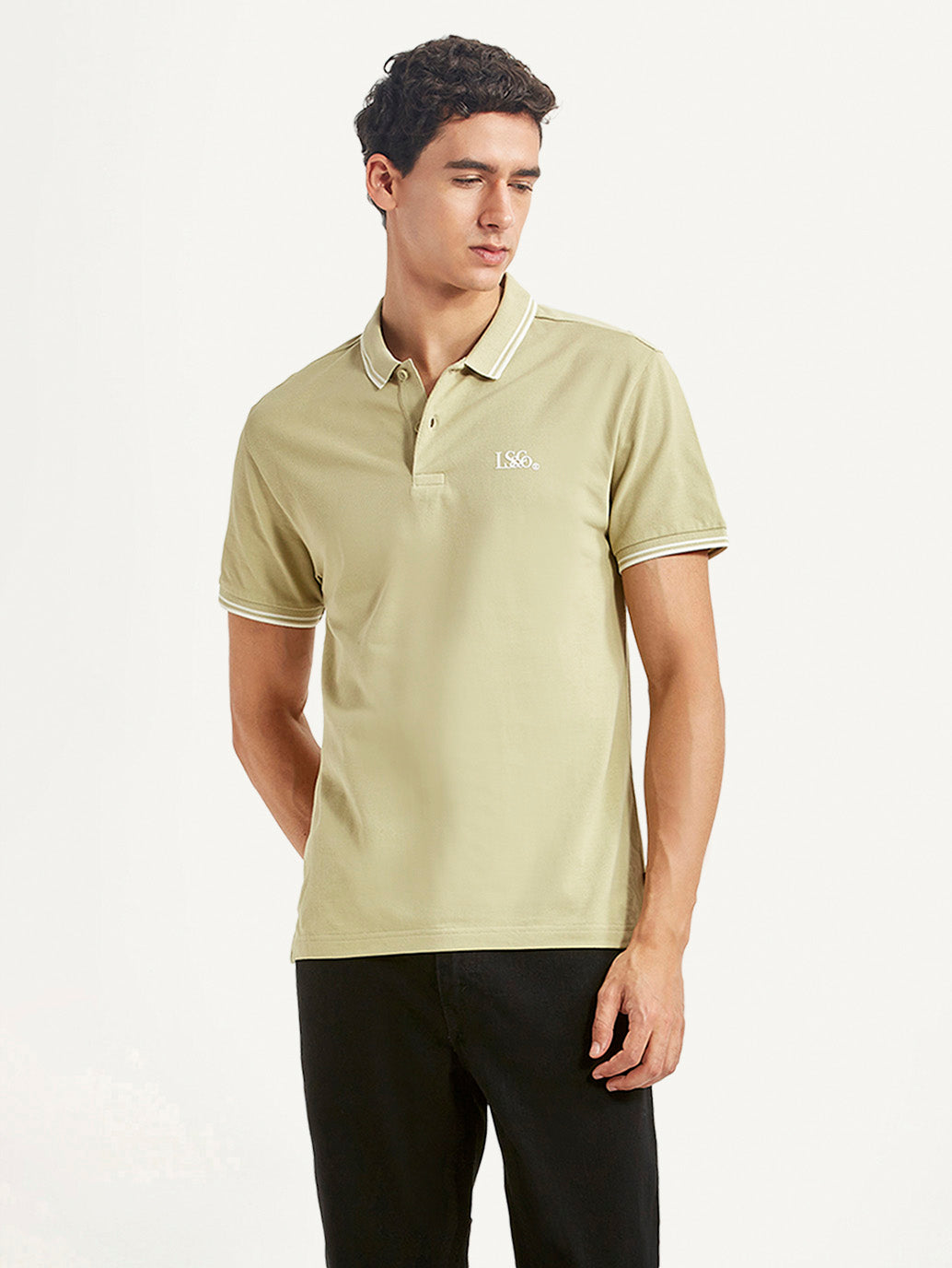 Men's Solid Beige Slim Fit Polo T-shirt - Styleshot View