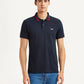 Men's Solid Navy Slim Fit Polo T-shirt - Front View