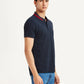 Men's Solid Navy Slim Fit Polo T-shirt - Side View