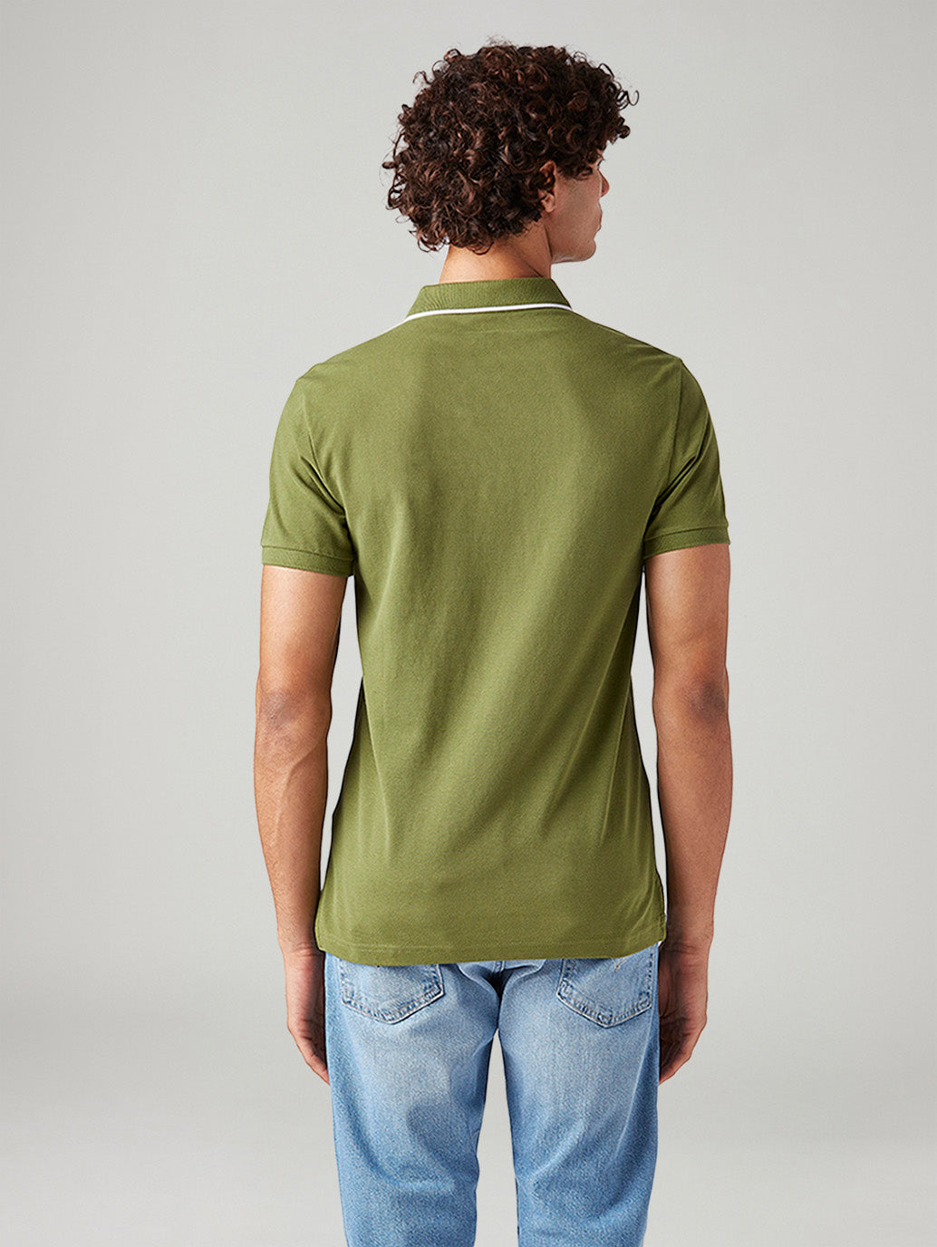 Men's Solid Olive Slim Fit Polo T-shirt - Back View