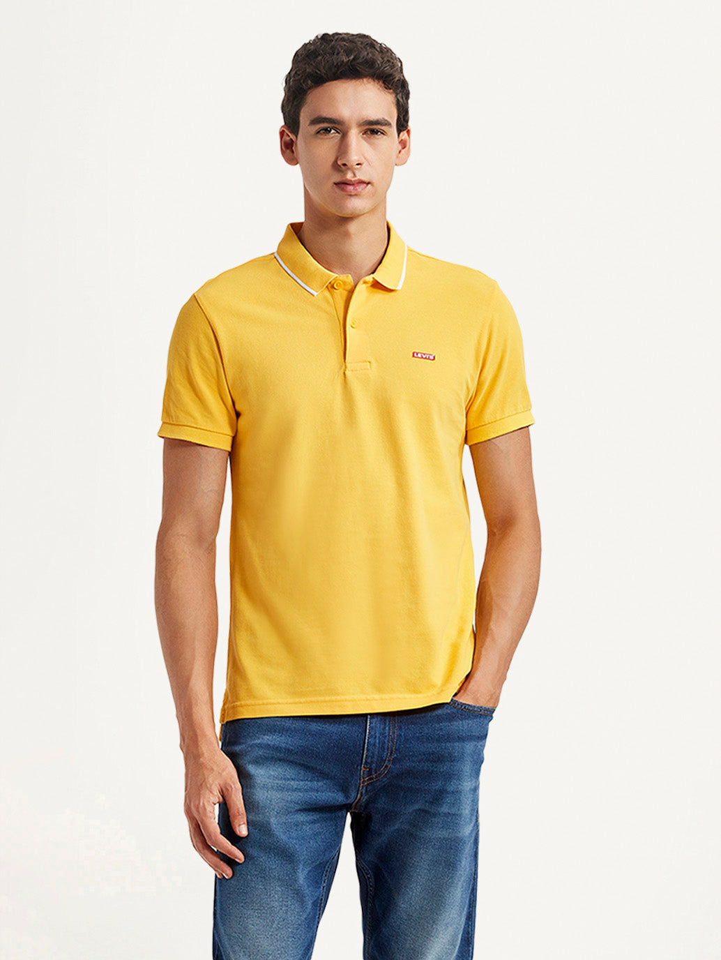Men's Solid Yellow Slim Fit Polo T-shirt