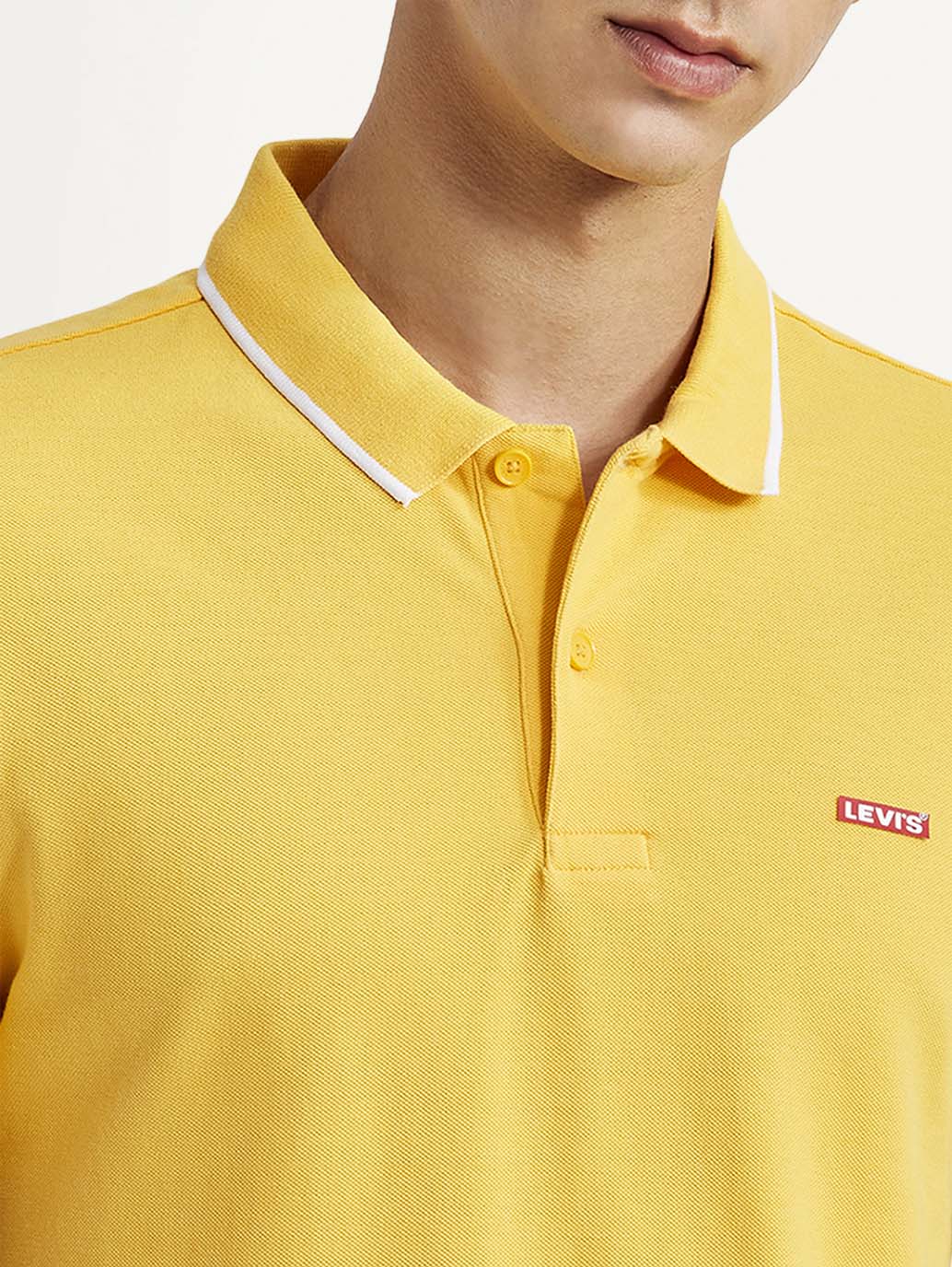 Men's Solid Yellow Slim Fit Polo T-shirt - Detail View