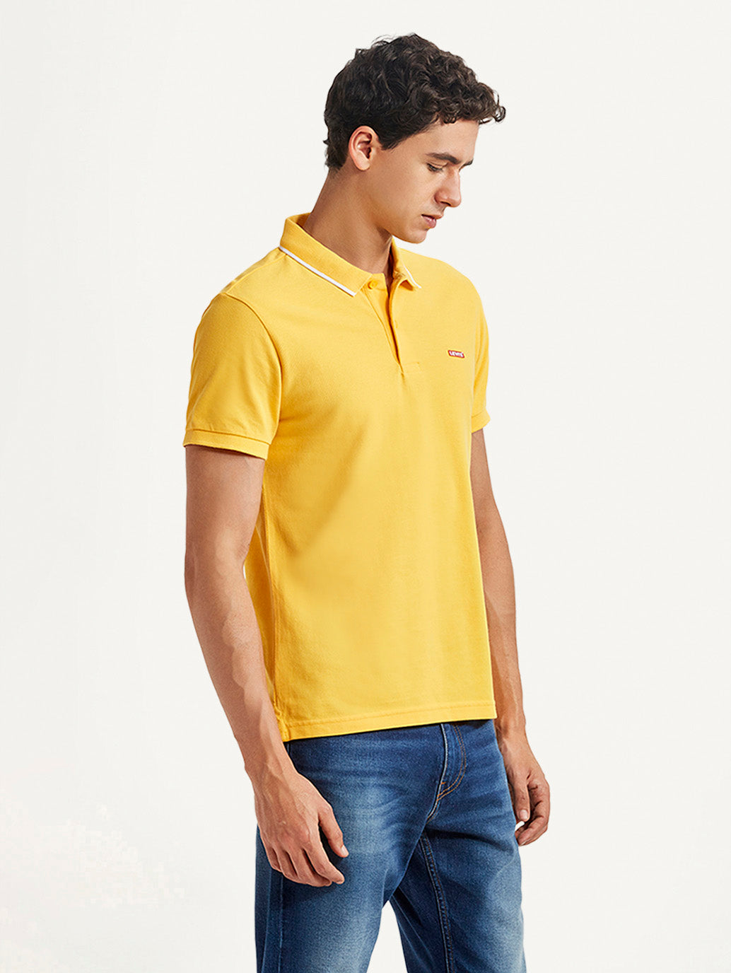 Men's Solid Yellow Slim Fit Polo T-shirt - Side View