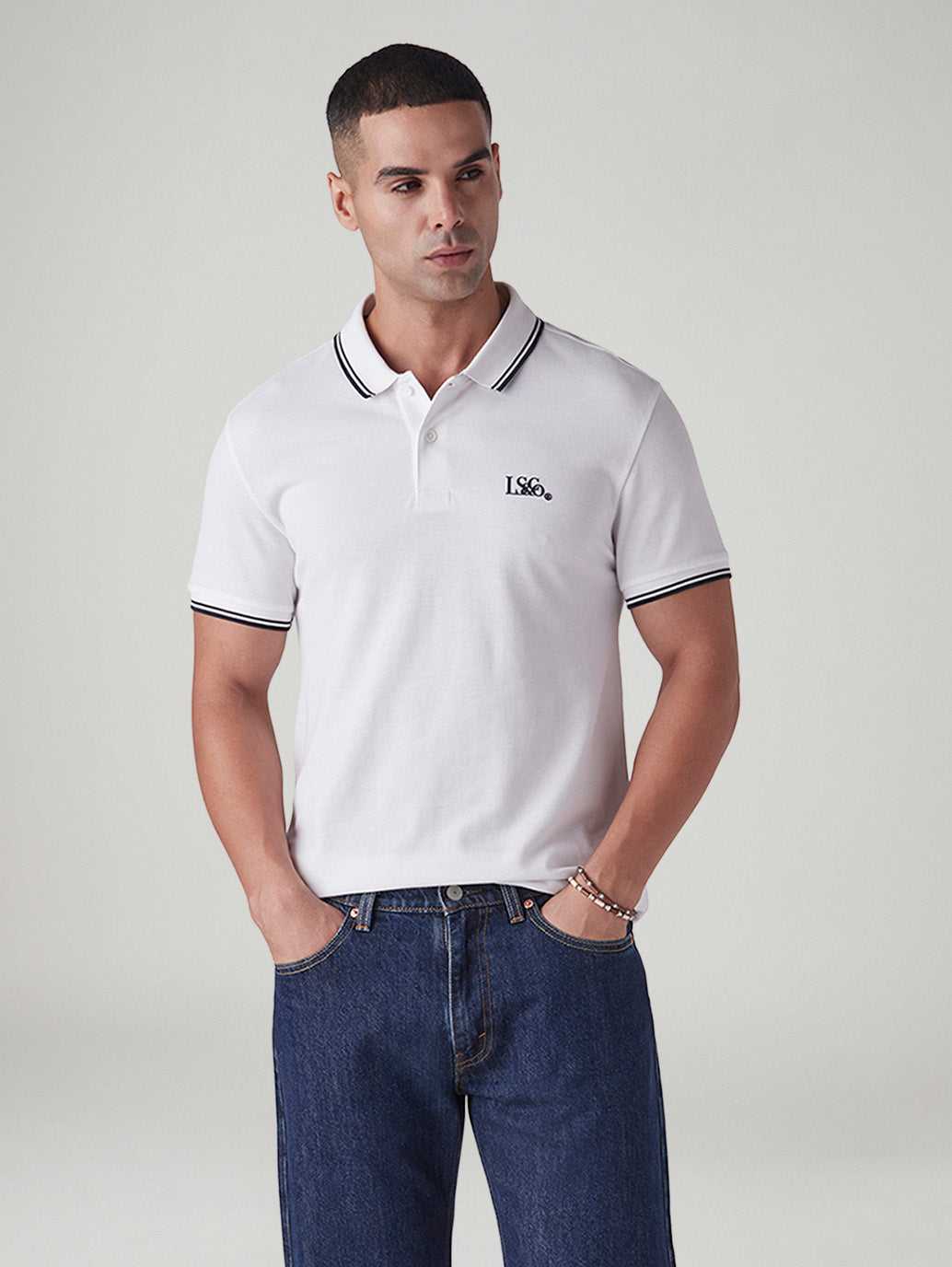 Men's Logo Printed Slim Fit Pique Polo T-Shirt - Styleshot View