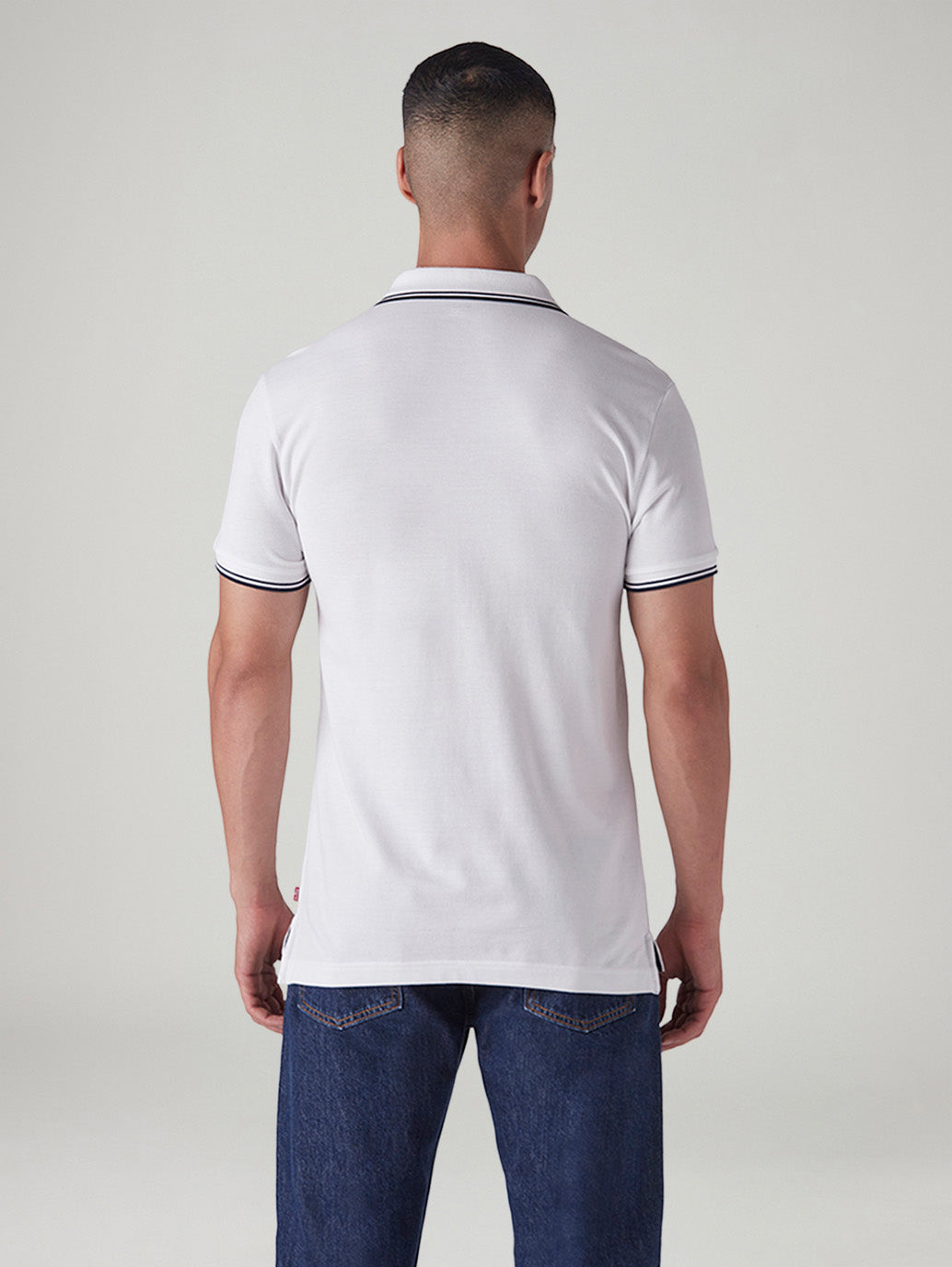 Men's Logo Printed Slim Fit Pique Polo T-Shirt - Back View