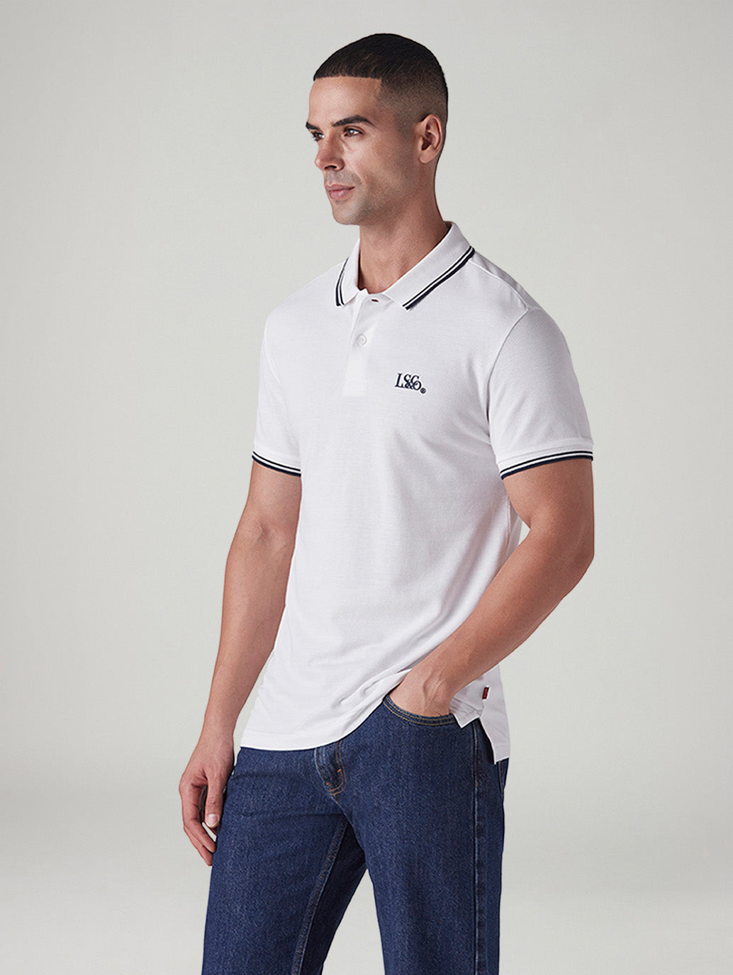 Men's Logo Printed Slim Fit Pique Polo T-Shirt - Side View