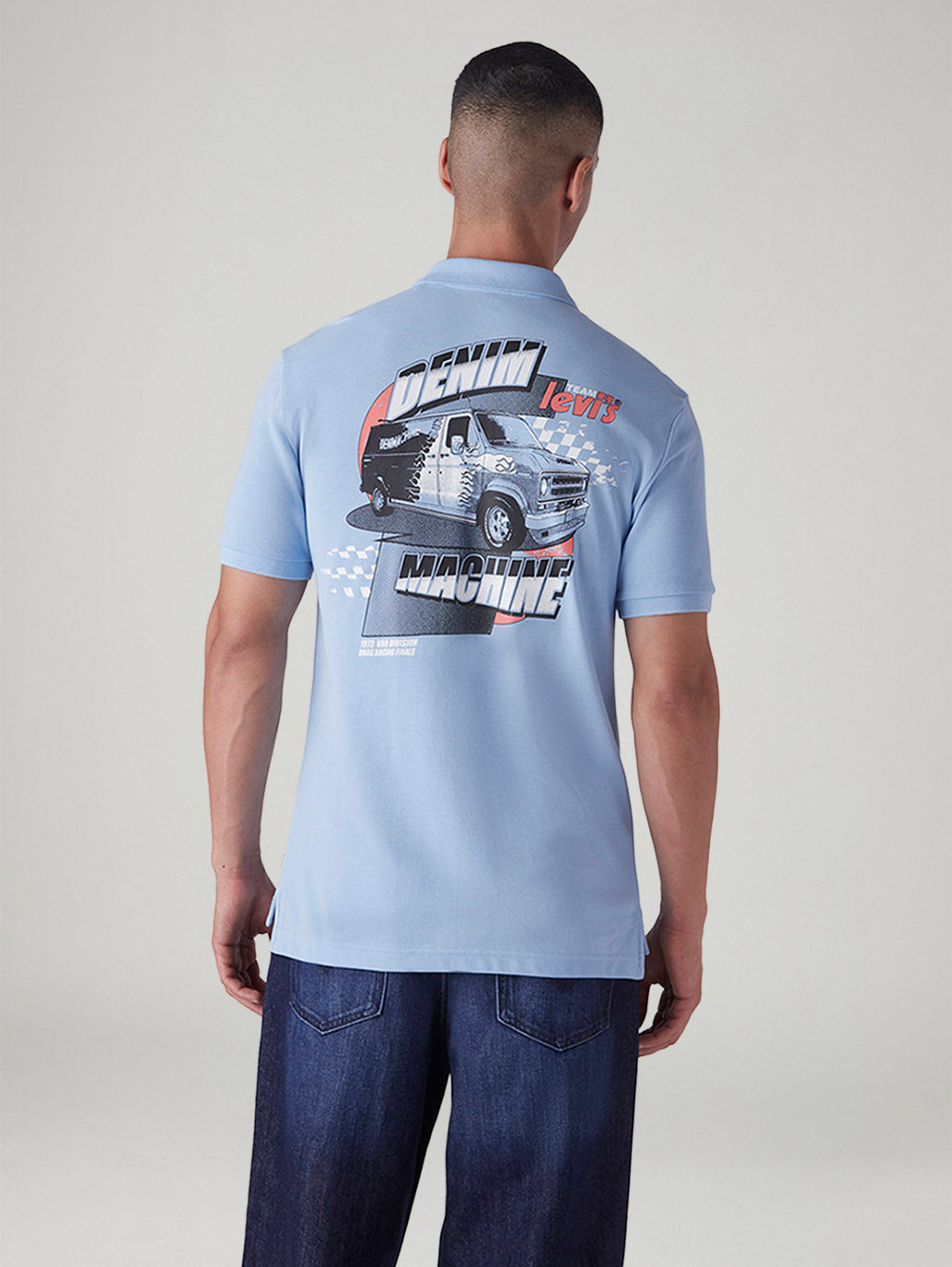 Men's Graphic Print Slim Fit Pique Polo T-Shirt - Back View