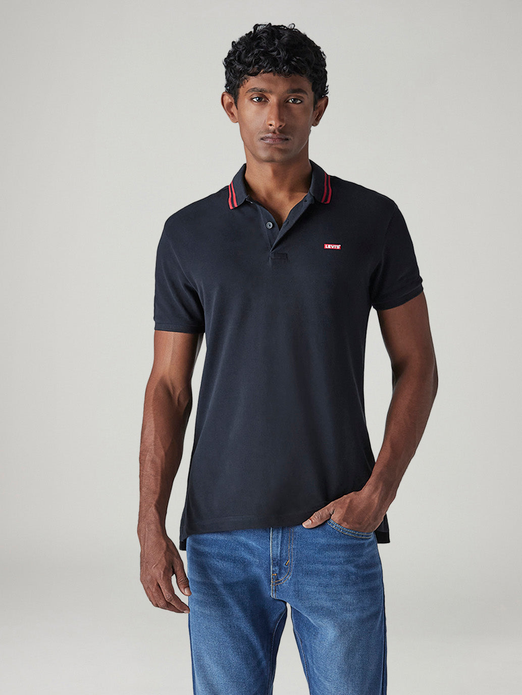 Men's Solid Black Slim Fit Pique Polo T-shirt