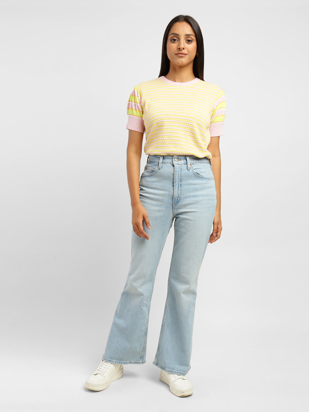 Women's 70s Blue Flared Fit High Rise Jeans - 12248527-c570-4c9b-93a0-87830235bdd8 View