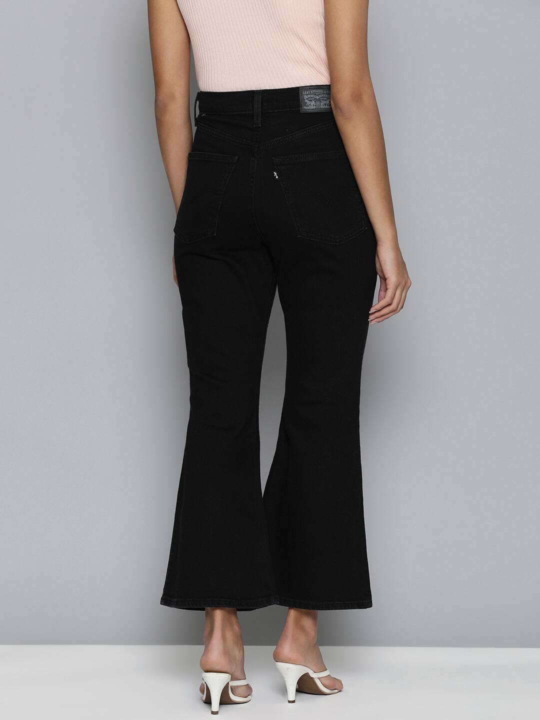 Women's 70s Black Flared Fit High Rise Jeans - Back View