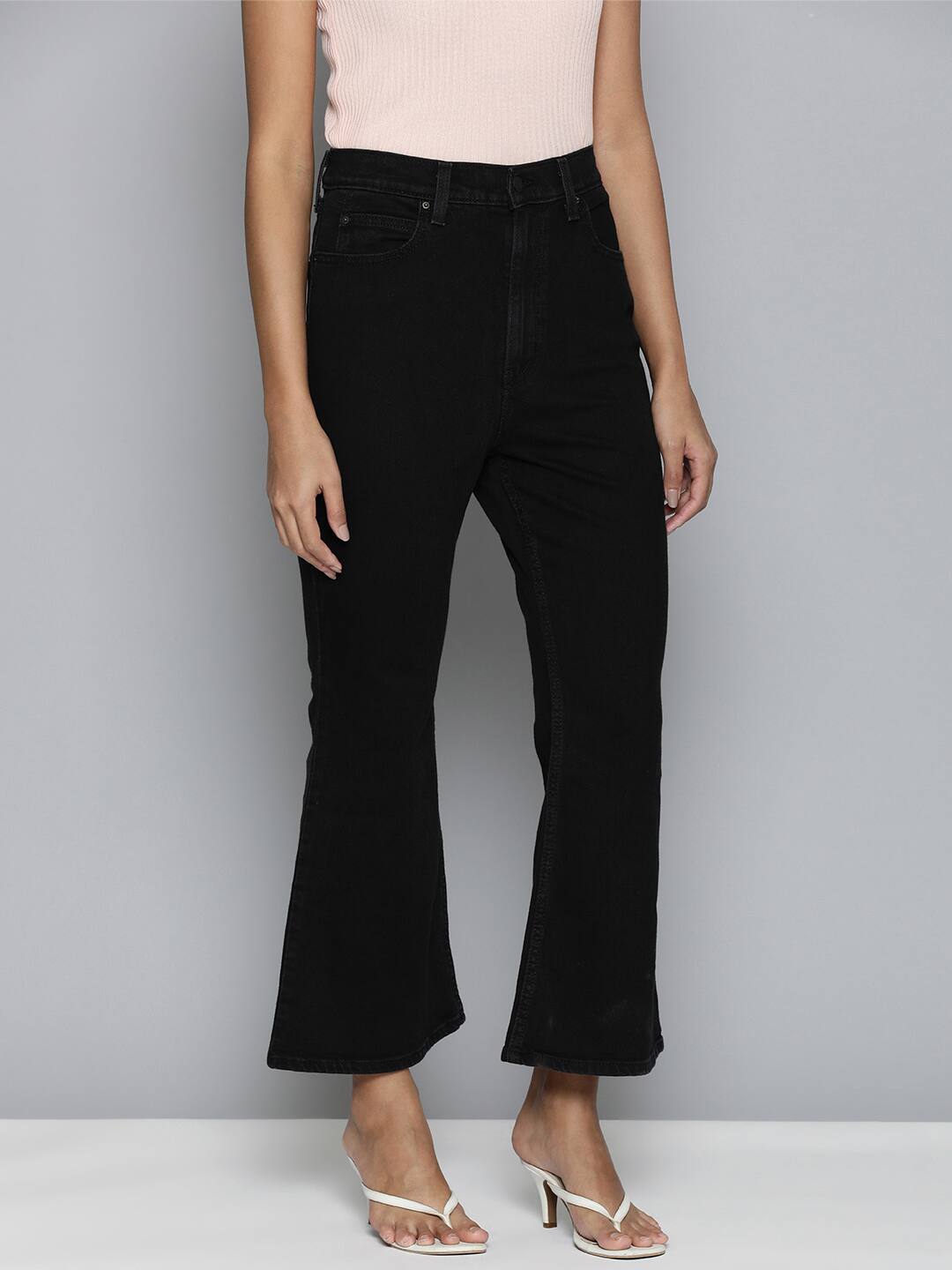 Women's 70s Black Flared Fit High Rise Jeans - side View
