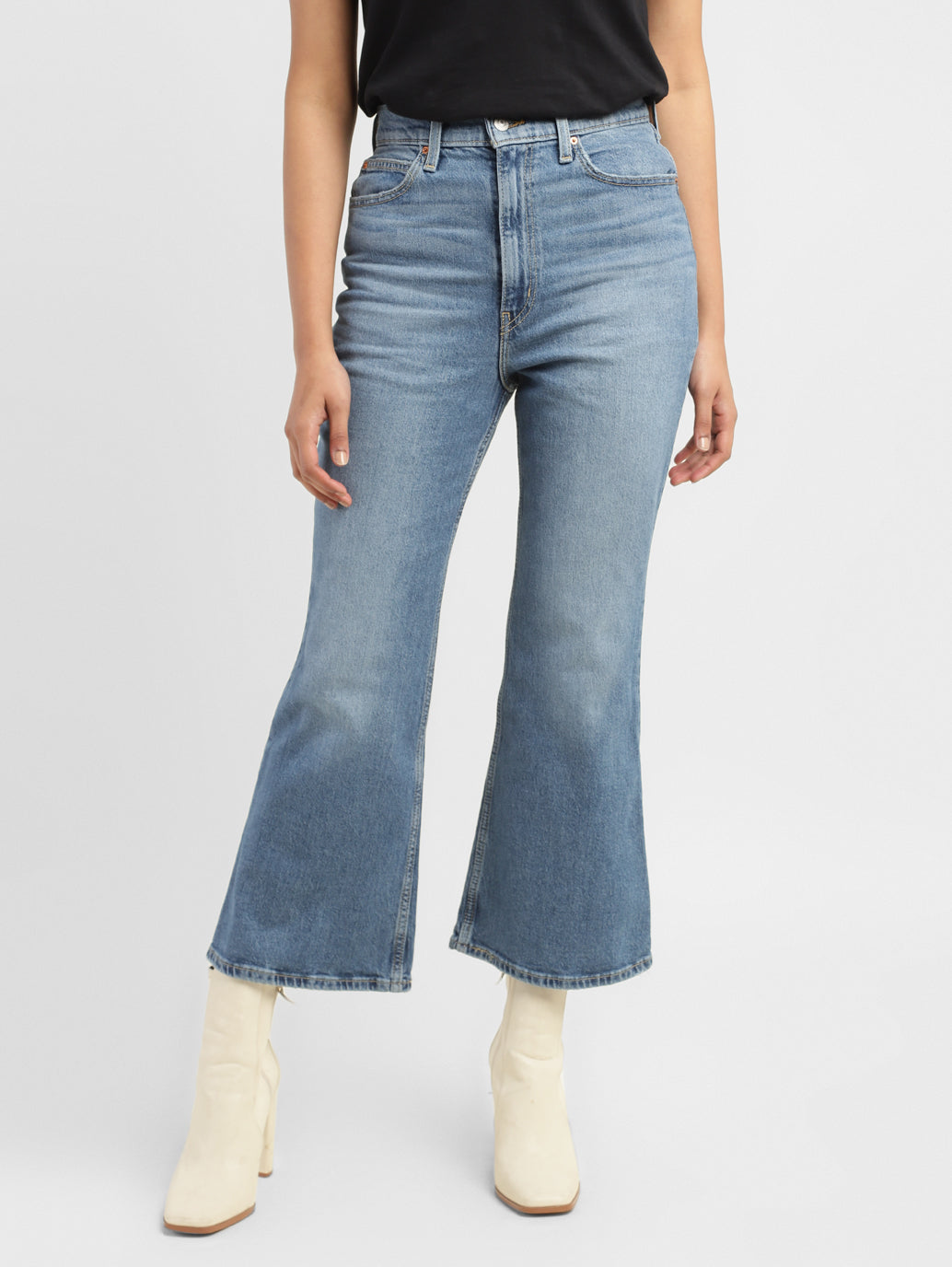 Women's 70s Blue Flared Fit High Rise Jeans - cb231604-ac27-4399-82c6-49bd0563c2f8 View