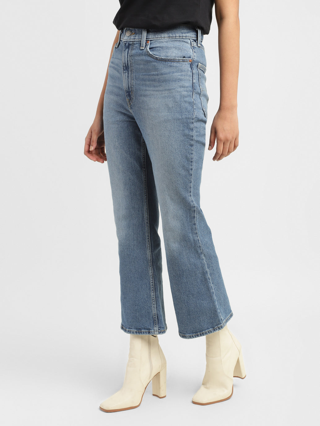 Women's 70s Blue Flared Fit High Rise Jeans - ae0ed8ec-89ea-4654-9f81-1c8f75734215 View