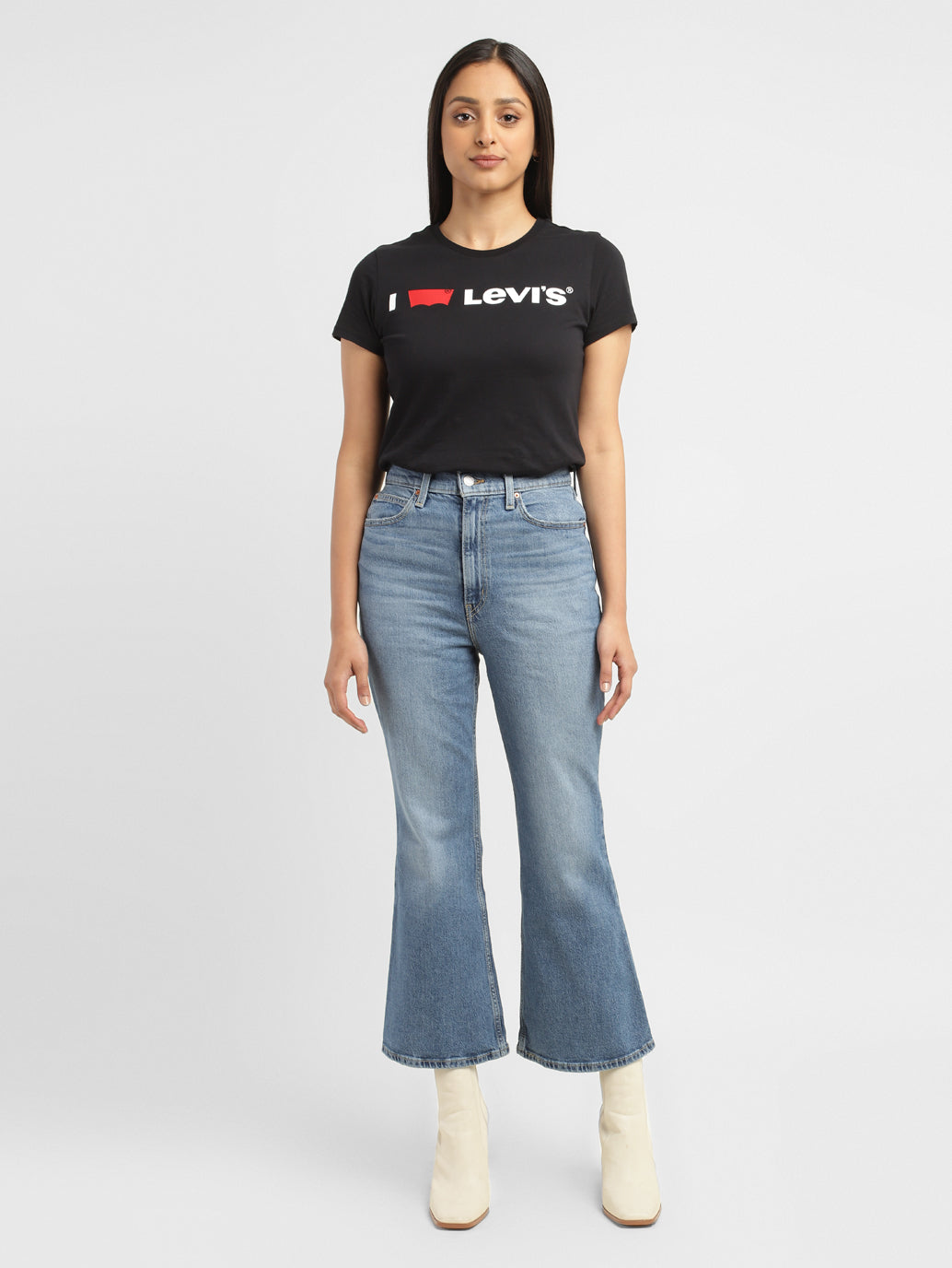 Women's 70s Blue Flared Fit High Rise Jeans - 6ac7b532-2370-4994-99c6-ff51ec409510 View