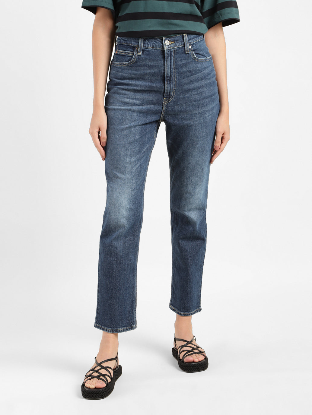 Women's 70s Blue Straight Fit High Rise Jeans - 63f75c16-8cd6-406e-a7d0-f35d7a5919b7 View
