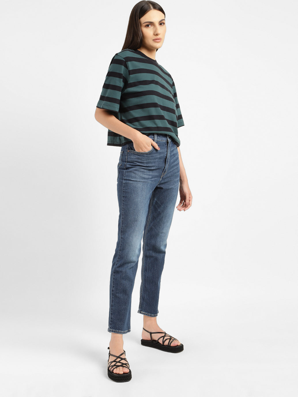 Women's 70s Blue Straight Fit High Rise Jeans - 6fbdf3b9-5eba-4cbb-8e40-1579b1cc9a24 View