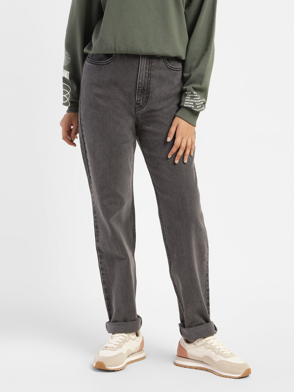 Women's 70s Grey Straight Fit High Rise Jeans - edf7ae2f-0a00-4fde-919b-37b877c2b0f7 View